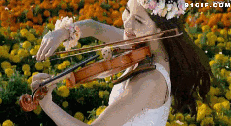 带花环姑娘拉小提琴图片