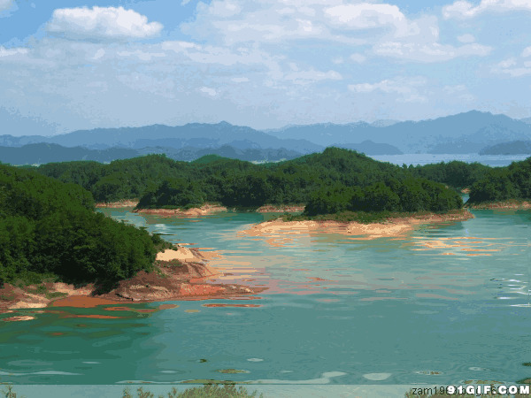 风景宜人绿色岛屿图片:小岛,风景,湖水