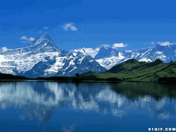 雪山湖面泛涟漪图片:雪山,水波