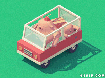 猪父子开车兜风动画图片