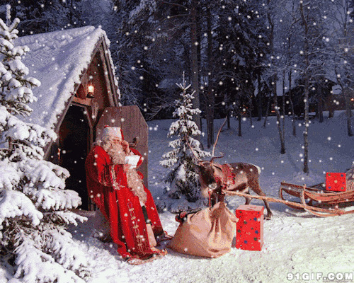 圣诞老人屋前的落雪图片