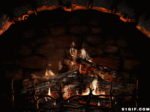 壁炉内熊熊火焰燃烧木炭图片