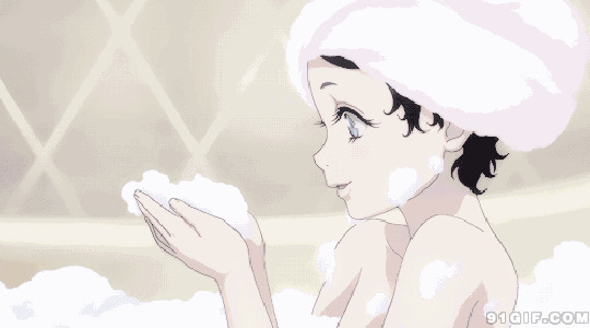 女孩浴缸吹肥皂泡泡动画图片