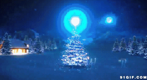 光芒缠绕圣诞树图片:圣诞,下雪