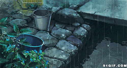 雨落乡村小石沟动漫图片:下雨,雨景,卡通