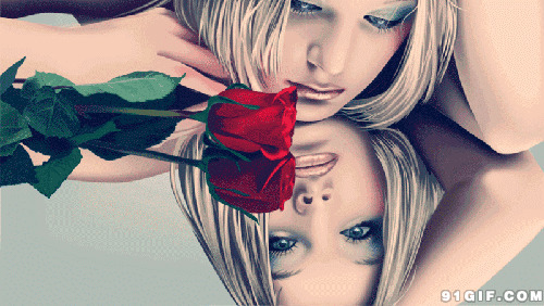 美女看花倒影唯美图片:倒影,唯美,玫瑰