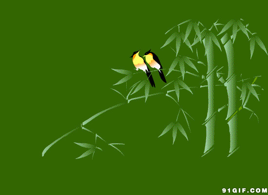 摇摆竹叶上的小鸟唯美图片:小鸟,竹叶,卡通