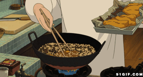 铁锅油炸美食卡通gif图片:油炸,美食