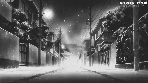 午夜街道飞雪漫天动漫gif图片