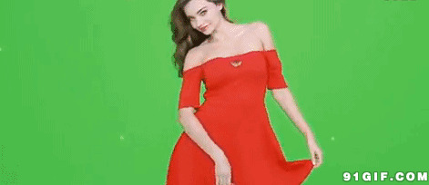 超模低胸大红裙动态图:红色,裙子