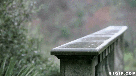 春雨水滴落青石凳动态图:雨水,下雨,滴水