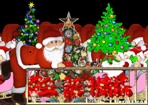 圣诞老人坐着小鹿车圣诞快乐图片:圣诞快乐