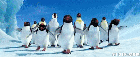 企鹅南极跳集体舞卡通动态图:企鹅