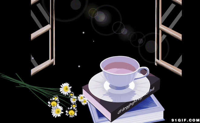 窗前红茶唯美动画动态图:窗前,素雅