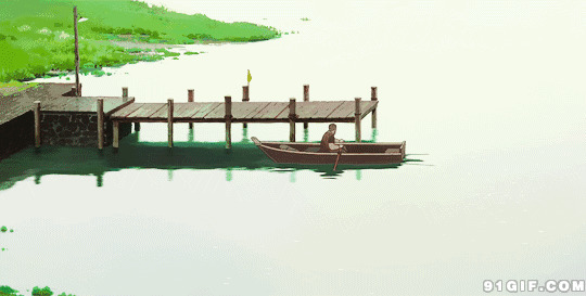 船夫划舟靠岸卡通动态图:划船,小船