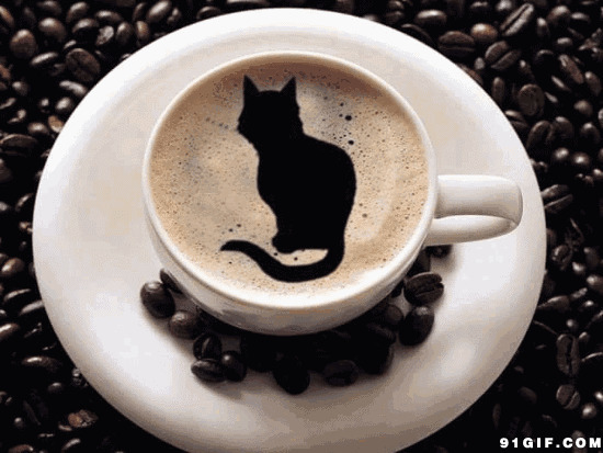 猫形状的咖啡泡动态图:咖啡,杯子