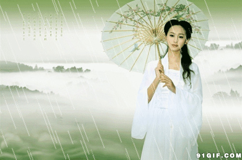 雨中撑伞优雅仕女唯美动态图:撑伞,美人,下雨,古典