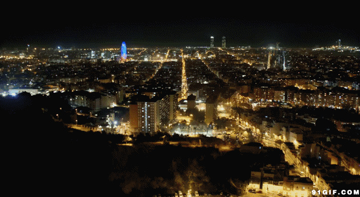 城市上空俯视夜景动态图:风景,夜景