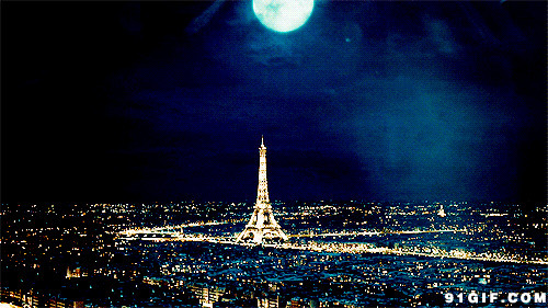 明月当空城市绚丽街景动态图:月亮,夜景,铁塔