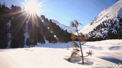 阳光在雪山照射gif图片