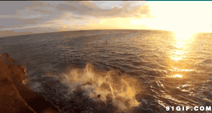 夕阳下跳入大海游泳动态图:夕阳,大海,跳水