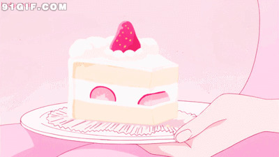 刀叉分享盘中蛋糕动漫gif图片:蛋糕,草莓