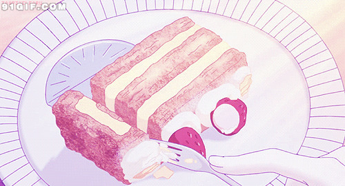 刀叉分割奶油面包动漫gif图片:面包,动漫,美食