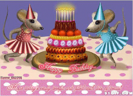 鼠姑娘庆生日快乐动态图:生日快乐,生日蛋糕