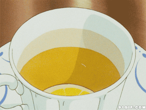 杯子放一片柠檬卡通动态图:柠檬,杯子