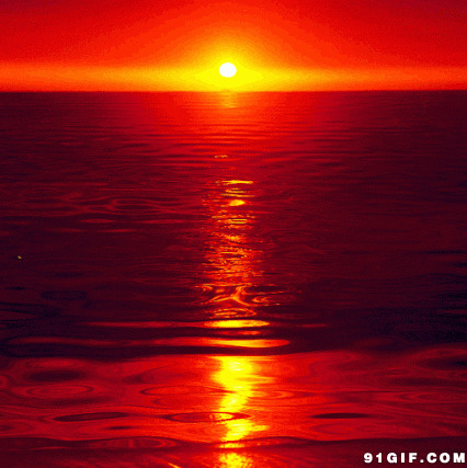 红彤彤太阳照映海面动态图