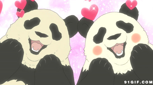 呆萌大熊猫表爱心卡通动态图:熊猫,爱心