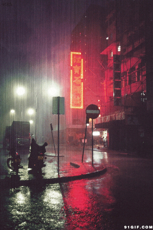 午夜街头下暴雨动态图