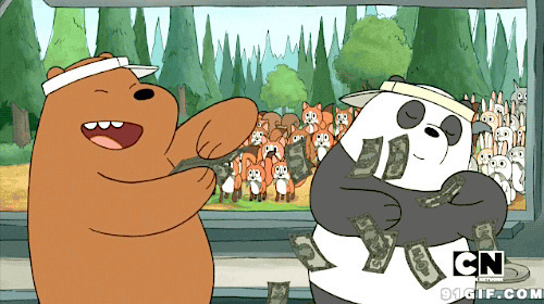 两只狗熊撒钱玩卡通动态图