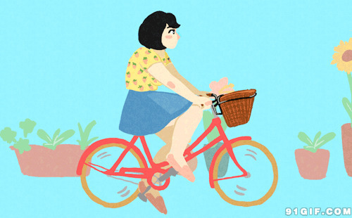 穿短裙胖妞踩单车卡通动态图:短裙,骑车,自行车