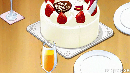 刀切草莓生日蛋糕卡通gif图片