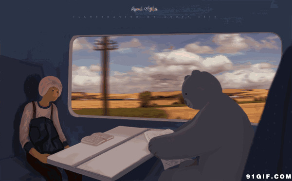 火车窗外风景卡通动态图