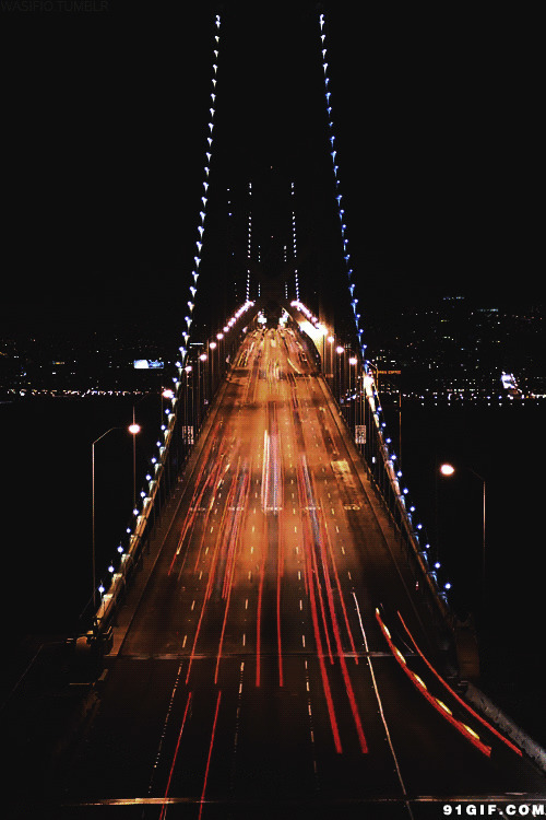 美丽的高架桥夜景动态图:风景,夜景,车流,大桥