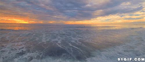 黄昏大海潮水涨落动态图:潮水,海水,海浪