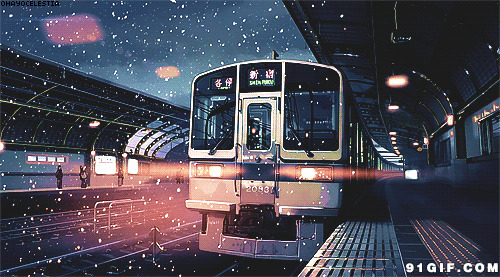 飘雪花动态图:雪花,下雪,火车,唯美