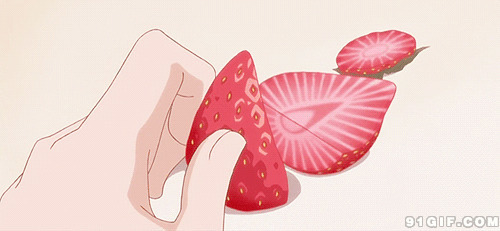 小刀切开草莓卡通动态图:草莓,水果,卡通美食