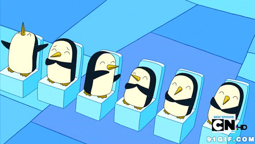 一排小企鹅兴奋鼓掌动漫gif图片:企鹅,鼓掌