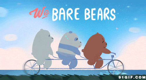 三只小熊踩单车出游卡通动态图