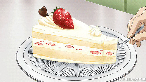 刀叉切小块蛋糕动漫gif图片:蛋糕,糕点,卡通美食