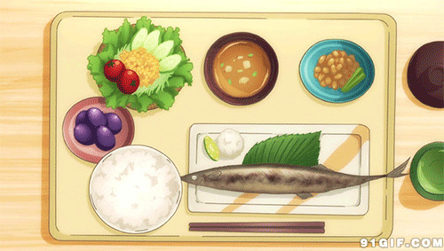 一份煎鱼套餐卡通动态图:卡通,烤鱼,卡通美食