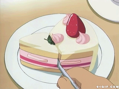 刀叉切三角蛋糕卡通动态图:蛋糕,刀切,卡通美食