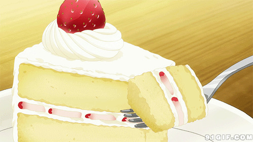 叉子分食小蛋糕卡通动态图:蛋糕,刀叉,卡通美食