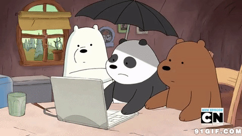 小熊打伞玩电脑卡通动态图