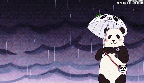 熊猫雨天打伞行走卡通动态图:熊猫,下雨,雨伞,打伞