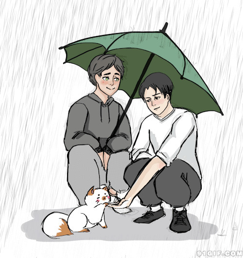 雨中打伞呵护小猫咪动画图片:猫猫,打伞,雨伞