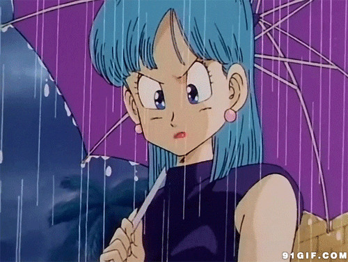 瞪眼女人雨中打伞动画图片:下雨,打伞